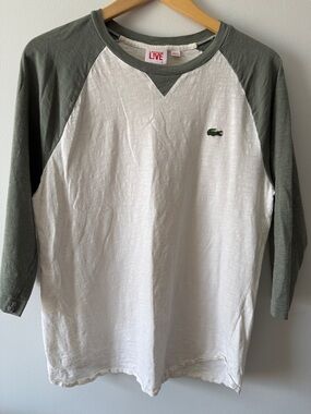 Lacoste Live Raglan Tee in White and Olive